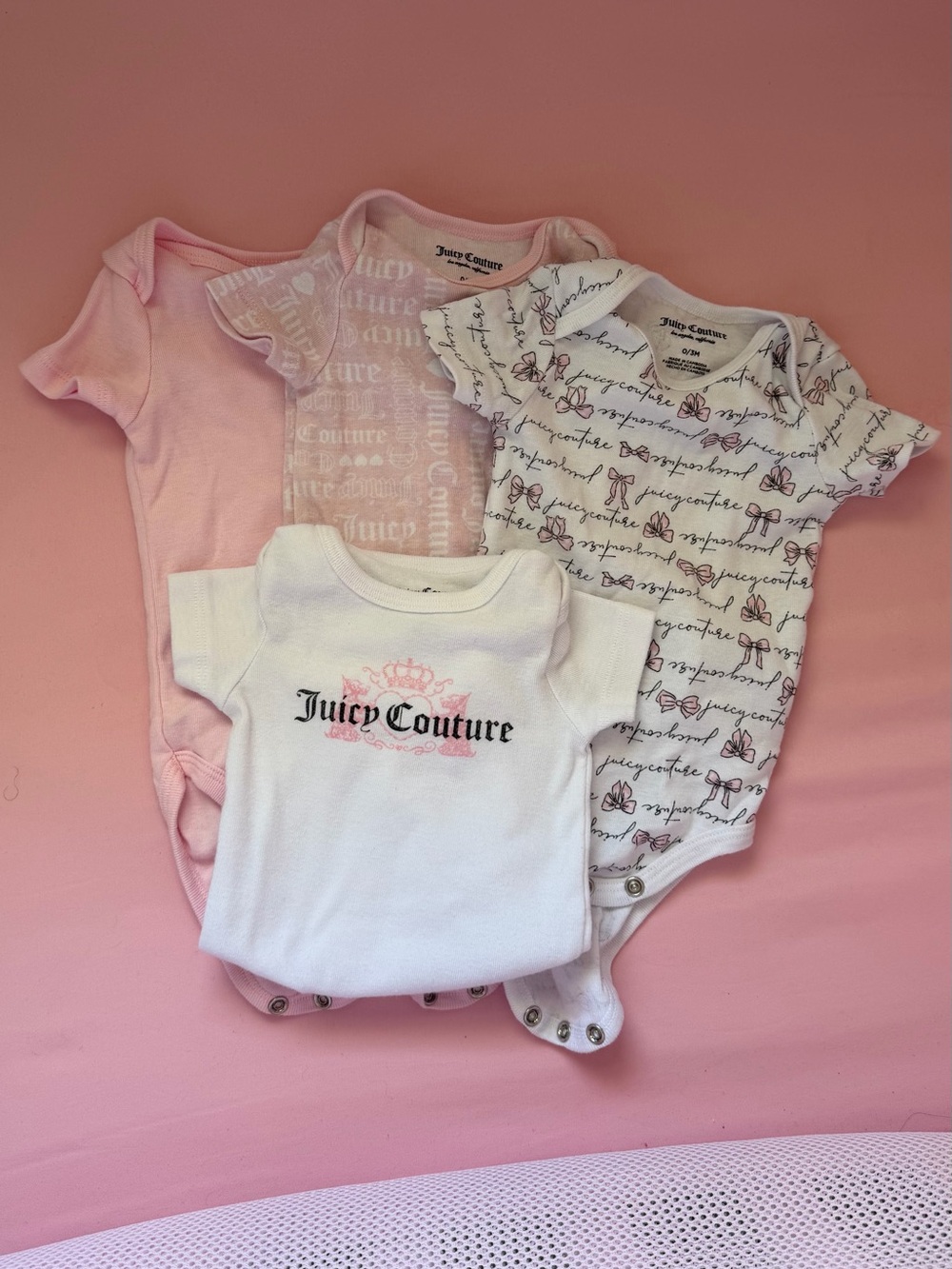 Juicy Couture Baby One-Piece Set in Pink, White and Light Pink Print